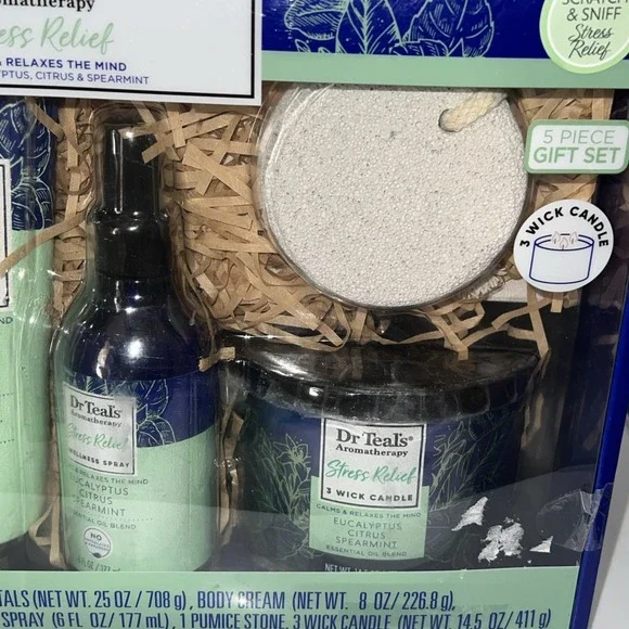 Dr Teals Aromatherapy Stress Relief 5 Piece Gift Set Eucalyptus Citrus Spearmint